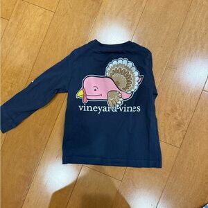 Vineyard Vines Navy Long-Sleeve Tee with Pink Turkey Graphic